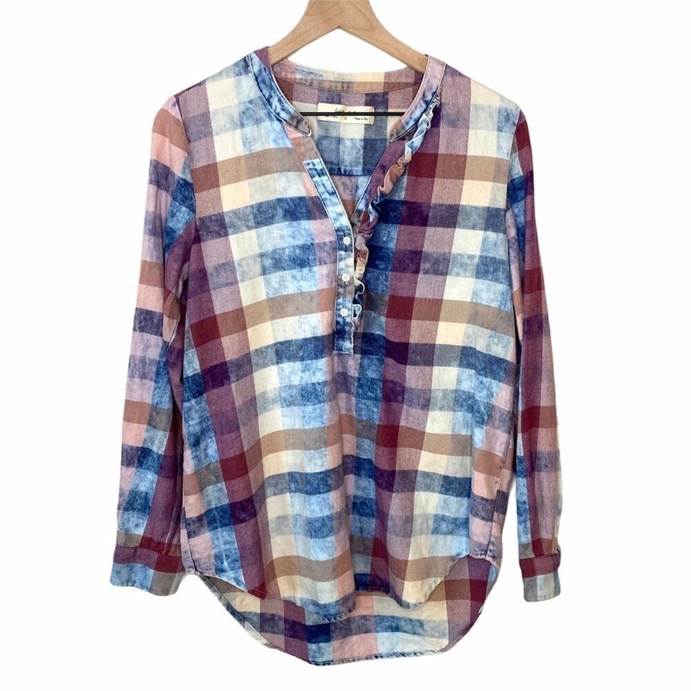 Anthropologie Isabella Sinclair Women’s Bleach Plaid Tunic Top Small Popover - Picture 3 of 6